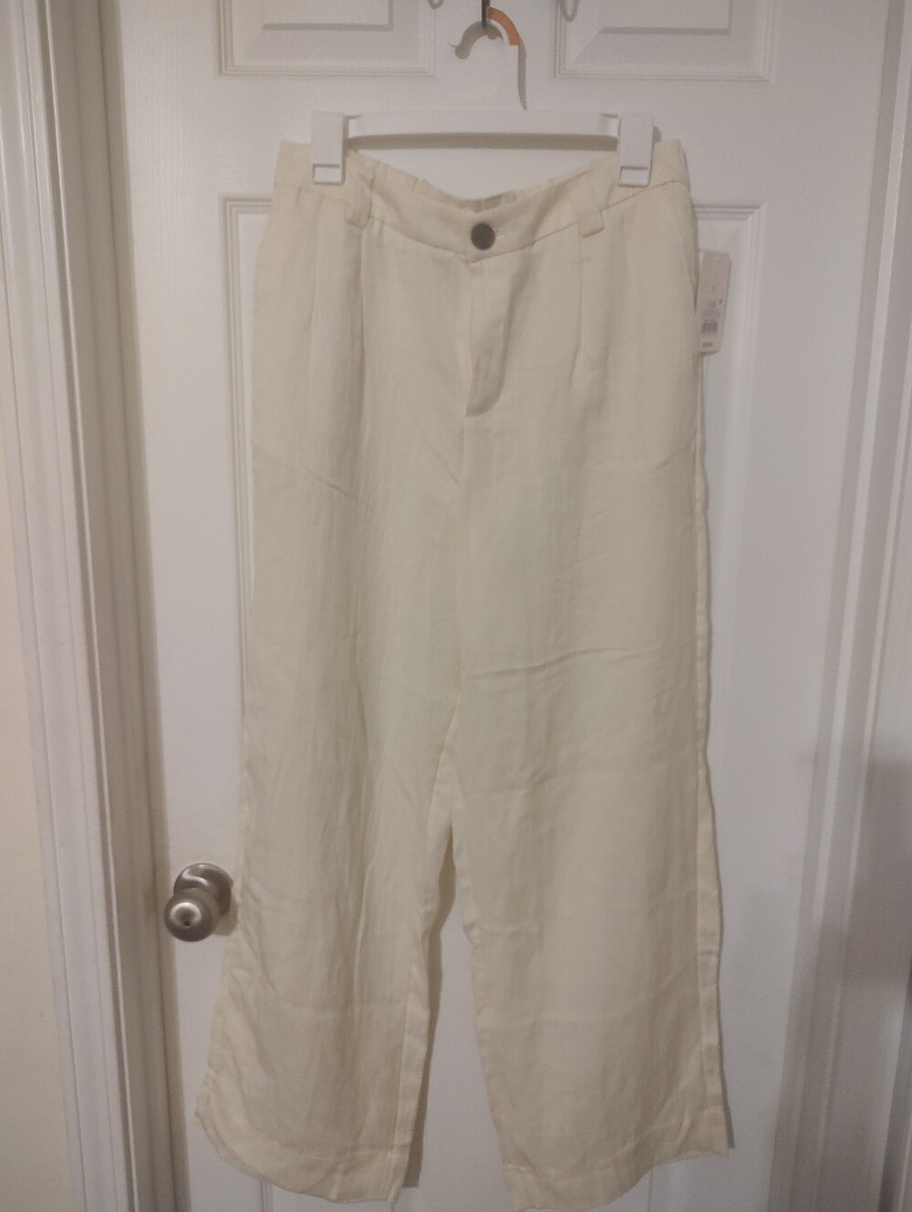 A New Day Pants Womens 4 Cream Linen Blend Pleated Straight Leg Casual